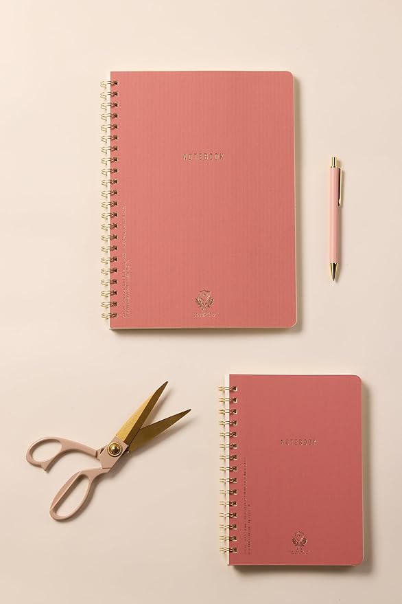 DesignWorks Ink Textured Paper Twin Wire Notebook – 6" x 8.25" Daily Planner & Soft Cover Writing Journal, 160 Lined Perforated Pages, Small Spiral Notebook for Work & Journaling – Terracotta