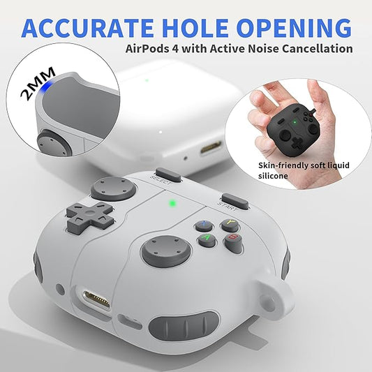 DamonLight Game Case for AirPods 4 Cover Shock-Proof Protective Silicone Case with Cleaning Pen and Keychain Accessories for Apple Airpods 4th Generation (Gray)