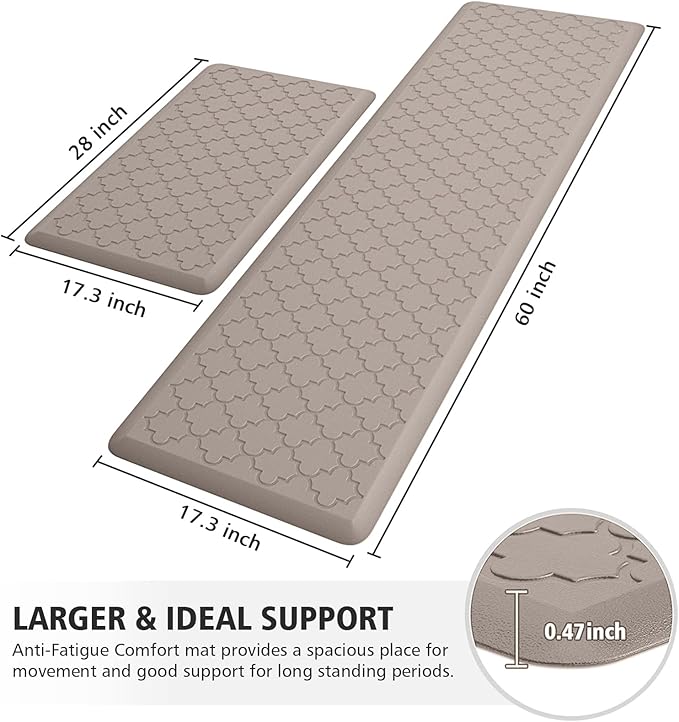 WISELIFE Cushioned Anti Fatigue Floor Mat, Thick Non Slip Waterproof Kitchen Rug, Heavy Duty Foam Standing Mat for Kitchen, Office, Desk, Sink, Laundry (17.3"x28"+17.3"x60")