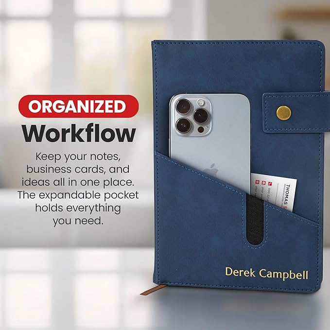 Promot Personalized Notebook - A5 Lined Leather Bound Journal for Writing Women Men - Hardcover Executive Notebook, Daily Journal, Travel Diary, Gift Idea, Custom Embossed Text with Gold Metallic Foil