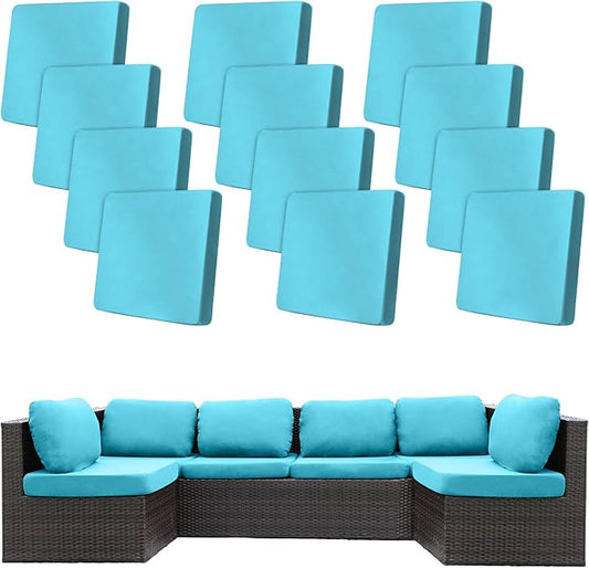 12 Pcs Stretch Patio Cushion Covers,Outdoor Couch Covers Replacement,Outdoor Couch & Sofa Slipcovers,for Patio Furniture Cushion Covers,Washable Reusable Furniture Protector (Sky Blue, Cover Only)