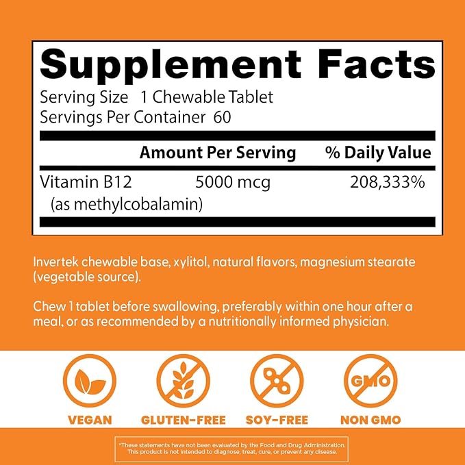 Doctor's Best Chewable Fully Active Methyl B12, Methylcobalamin, Energy, Memory, & Mood Support, Non-GMO, Gluten Free, Soy Free, Vegan 60 Tablets