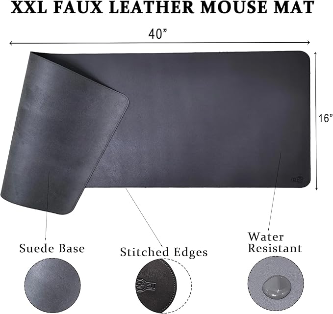 PU Leather Desk Mat| Premium Mouse Pad with Bonus Coaster | Stylish, Durable, Waterproof Mouse Pad for Office & Home (Navy Blue+Steel Grey, XXL -PU Twin Set)