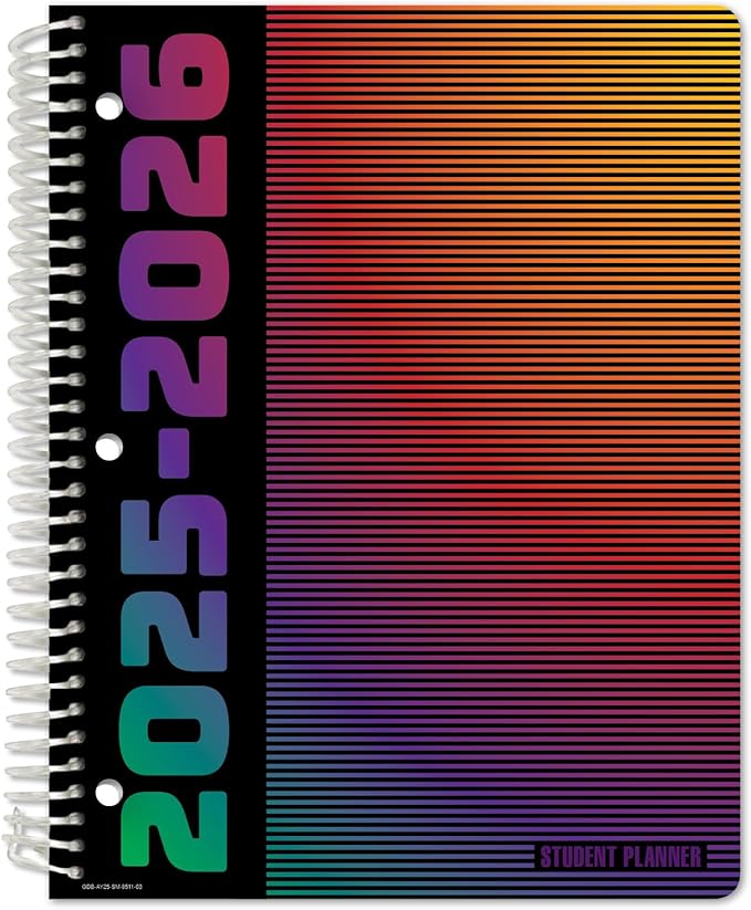 Global Datebooks Dated Middle School or High School Student Planner for Academic Year 2025-2026 Includes Ruler/Bookmark and Planning Stickers (Matrix Style - 8.5"x11" - Spectrum)