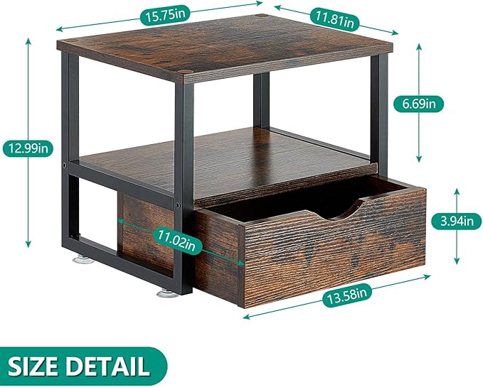 2 Tier Desktop Printer Stand,Printer Stand with Drawers,Printer Shelf for Top of Desk ,Multi-Purpose Desk Organizer for Home Office, Fit Fax Machine, Scanner,Rustic Brown