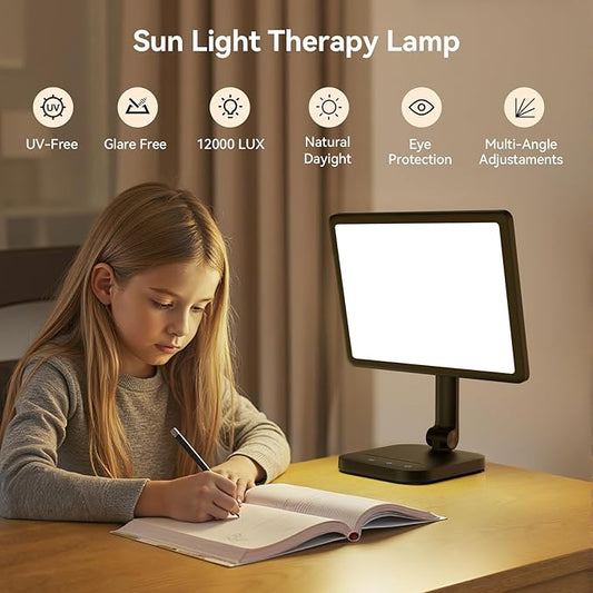 LASTAR Sun Lamp, 12000 Lux UV-Free Light Therapy Lamp with 5 Adjustable Brightness Levels/6 Timer/Remote Control,180° Free Rotable Heavy Base Smart Plug for Home Office
