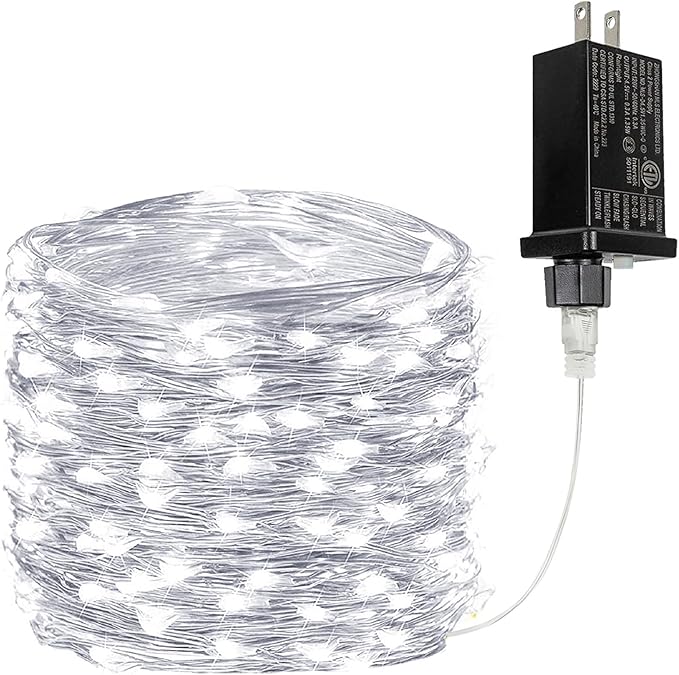 33Ft 100LED Fairy Lights Plug in, Waterproof String Lights Outdoor & Indoor 8 Modes with Timer, Christmas Light Bedroom Decor, Twinkle Light for Girl's Room Garden Christmas Decorations (Cool White)
