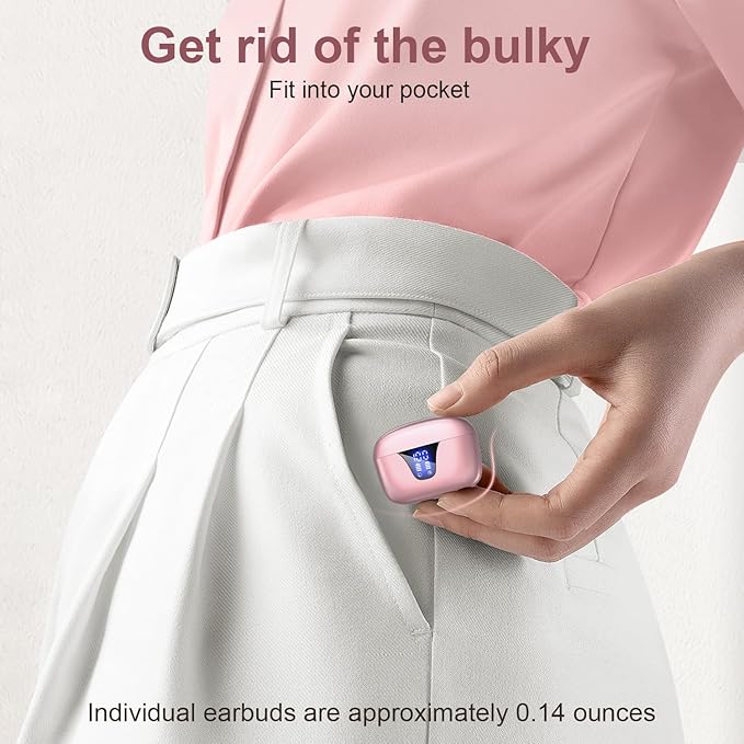 ZIUTY Wireless Earbuds Bluetooth Headphones, 50H Playtime Ear Buds with Mic, LED Digital Display Charging Case, IPX7 Waterproof, Deep Bass Stereo, in-Ear Earphone for iPhone Andriod Phone