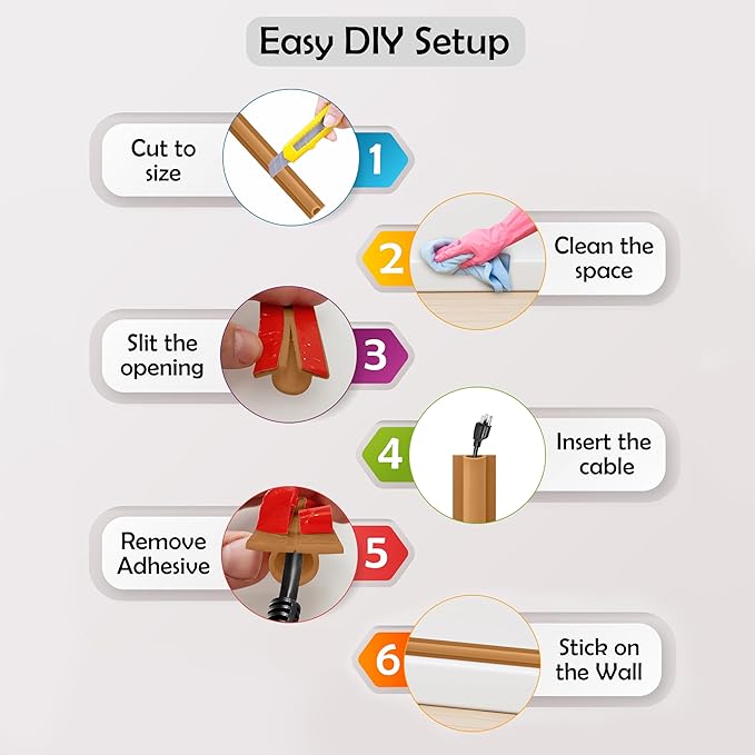 Rubber Bond TV Cord Hider Cable Protector - Strong Self Adhesive Wall Cord Cover Cable Hider - Low Profile Cable Management Wall Cord Concealer Cable Raceway