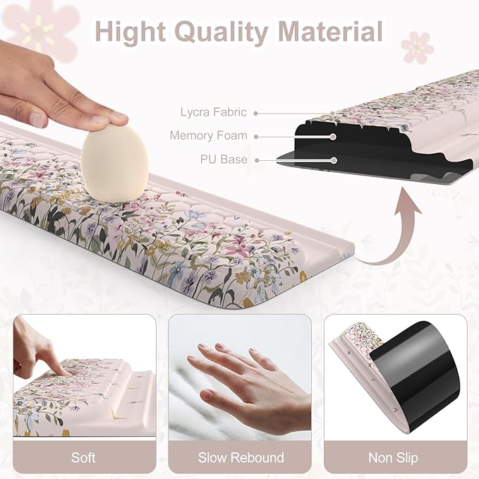 2 in 1 Wrist Pad for Keyboard, 3-Level Height Adjustment Keyboard Riser for Typing, Memory Foam Wrist Support for Keyboards for Office Home(Off White)