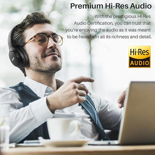 TOZO HT2 Hybrid Active Noise Cancelling Headphones, Wireless Over Ear Bluetooth Headset, 60H Playtime, Hi-Res Audio Custom EQ via App Deep Bass Comfort Fit Ear Cups, for Home Office Travel Black
