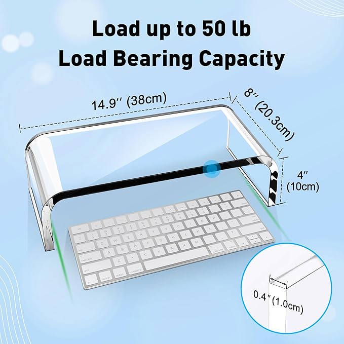 AboveTEK Acrylic Monitor Stand – Clear Monitor Riser & Computer Desk Stand, Premium Acrylic Laptop Stand for Home Office, PC TV Stand with Keyboard Storage Heavy Duty Desk Riser