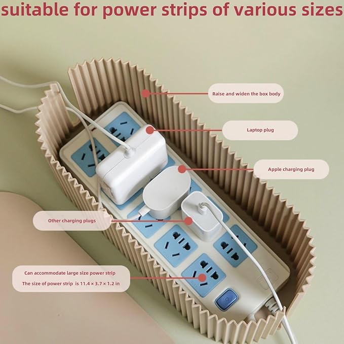 Cable Management Box,Desk Cord Organizer with Groove Cover,Plastic Cord Hider Box,Large Cable Box Organizer,Power Socket Management for TV/Computer/Router/Games Console Cable Storage (Milk Tea)