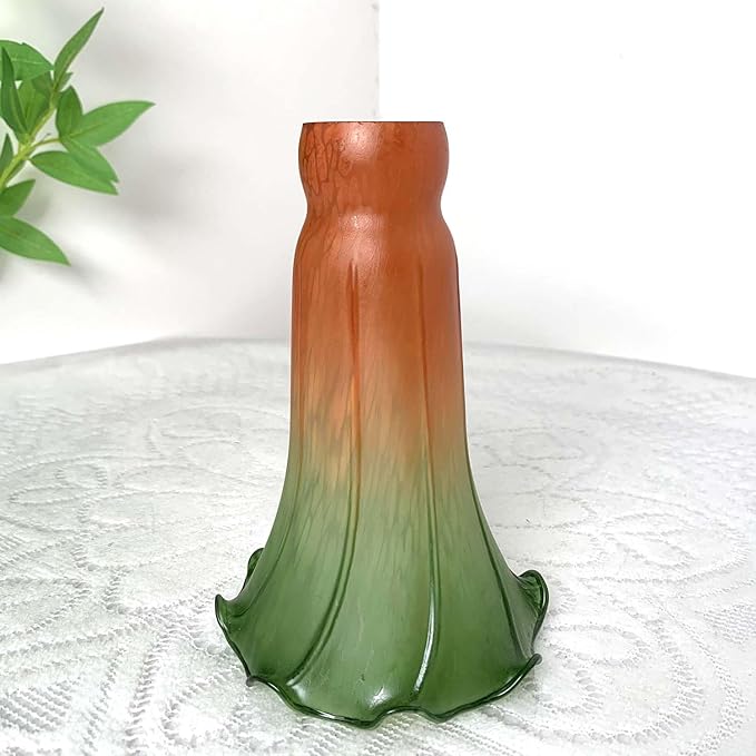 Bieye LS23 Lily Flower Blown Glass Lampshade (Orange Green, Opening I.D. 1.26" x O.D. 1.5")