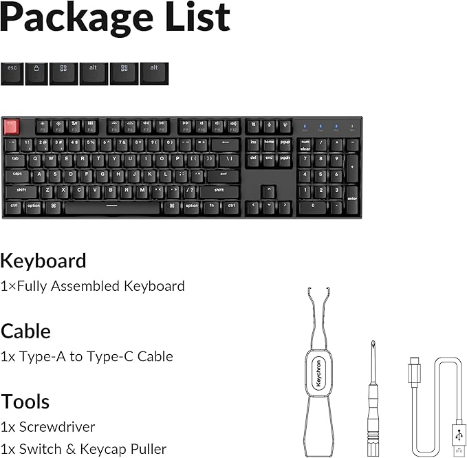 Keychron K10 Full Size Layout White LED Backlit Hot-Swappable Mechanical Keyboard for Mac Windows, 104-Key Bluetooth Wireless/USB Wired Computer Keyboard with Keychron Super Brown Switch(Version 2)