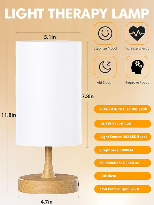 Light Therapy Lamp, 10000 Lux Daylight Lamp with 3 Color Temperatures, Adjustable Brightness, Timer & Memory Function, Sunlight Lamp with Remote Control(Grain Base White Shade)