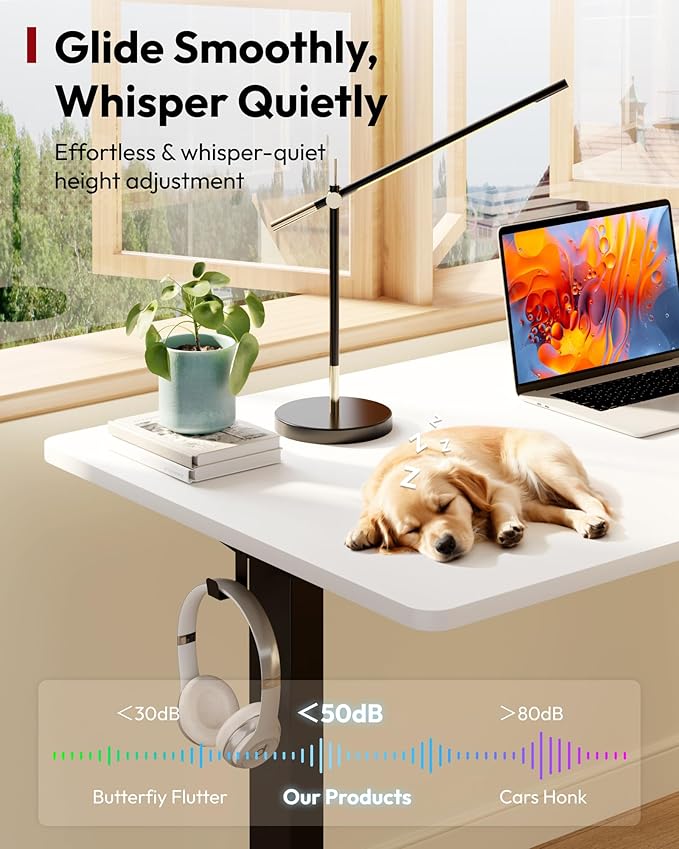 SANODESK Electric Standing Desk 55 x 28 Inches Whole-Piece Desktop Height Adjustable Stand Up Desk w/6-Button Controller Ergonomic Computer Desk for Home Office, Black Frame + White Tabletop