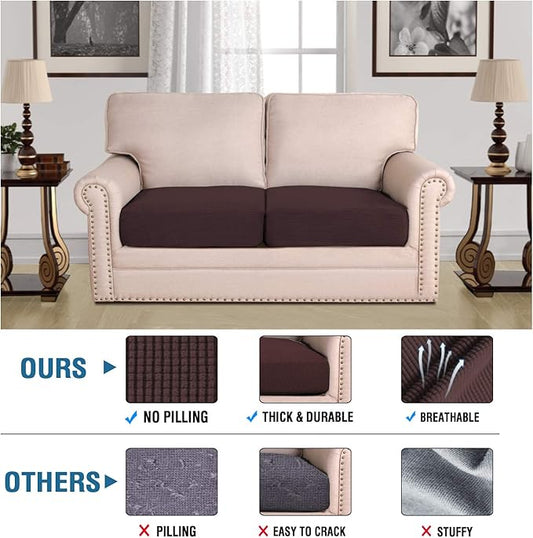 H.VERSAILTEX High Stretch Couch Cushion Covers,Chair Sofa Seat Slipcovers Couch Cushion Cover Stretch Furniture Protector for Kids, Pets(2 Packs Cushion Loveseat Covers, Chocolate)