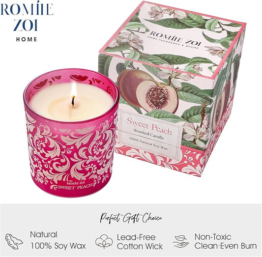 Scented Candle - Sweet Peach - 6oz Aromatherapy Soy Wax Jar Candle for Home, Gifts for Women - 170g