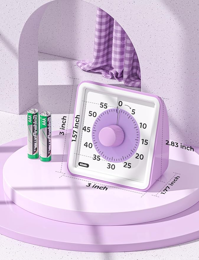 LIORQUE Visual Timer for Kids, 60-Minute Countdown Timers for Classroom Office Kitchen with Silent Operation, Kids Timer for Teaching (Batteries Included)