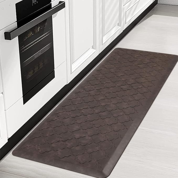 HEBE Oversized Kitchen Mat Cushioned Anti Fatigue Comfort Floor Mat 17.3"x48" Waterproof Non Slip Kitchen Rug Runner Laundry Room Rug Floor Carpet Heavy Duty Comfort Standing Mat Pads,Brown