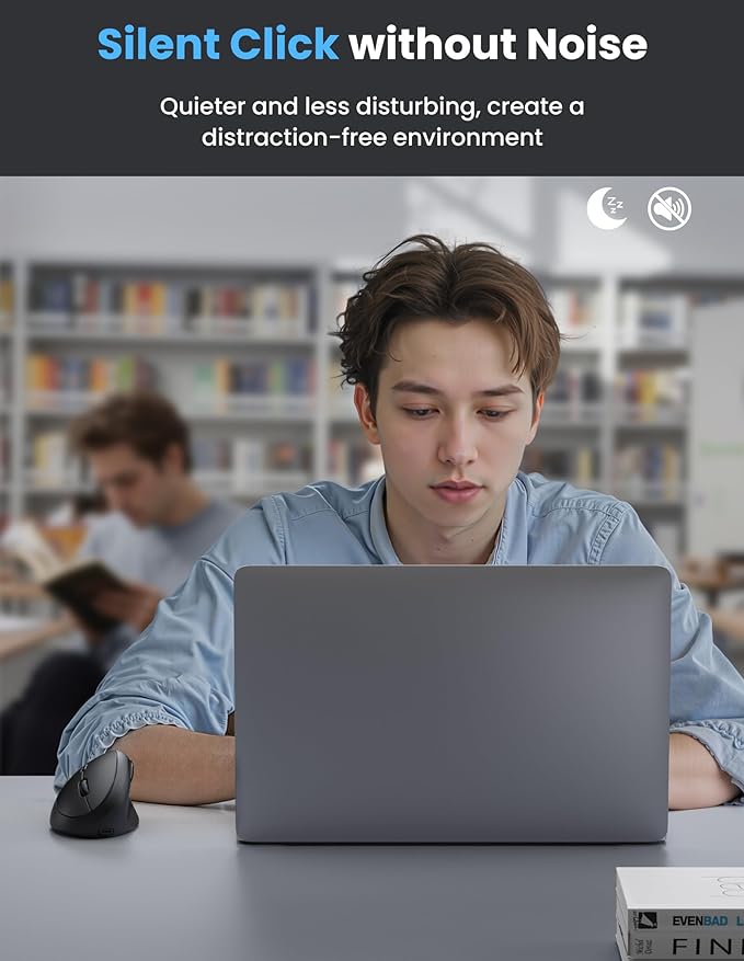 TECKNET Ergonomic Mouse, Bluetooth Wireless Vertical Mouse, Rechargeable Battery, Quiet Clicks, 4800 DPI Adjustable, BT5.0/3.0 & 2.4G Connect, Easy to use, Wide Compatibility - Black