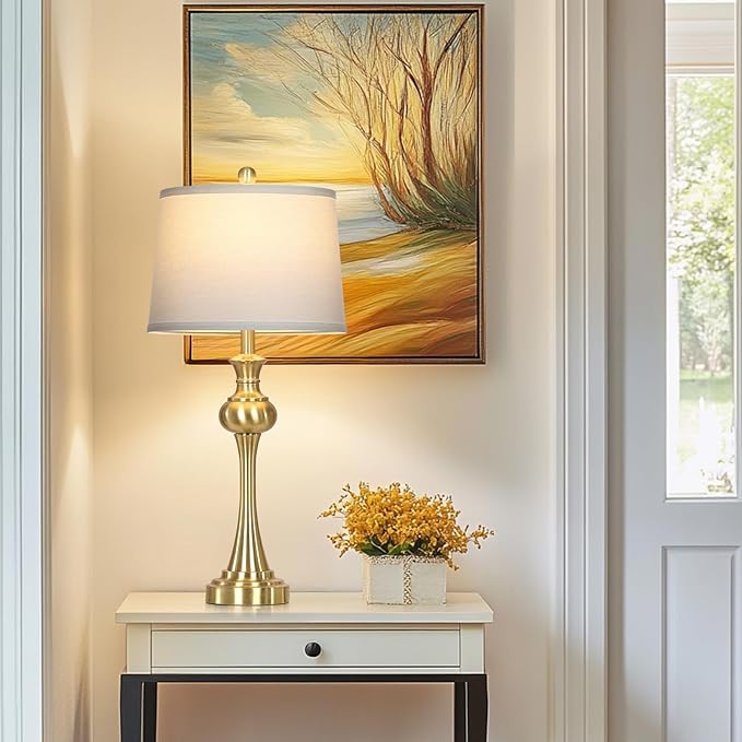 28.75'' Gold Table Lamps for Living Room, 3 Way Touch Control Bedside Lamps with USB A+C Ports & AC Outlets, Modern Metal Nightstand Lamps for Bedroom Living Room Office End Table(Bulb Included)