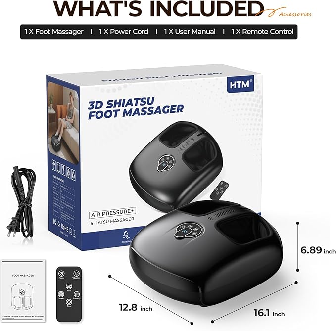 Foot Massager Machine with Heat - Shiatsu, Kneading, Rolling Compression, 4 Modes & 5 Intensity Levels, Versatile Control Methods for Home Office Relaxation, Gift for Men Women