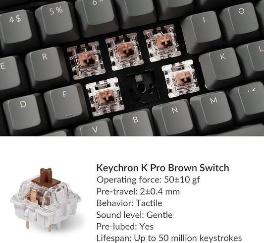Keychron K10 Full Size Layout White LED Backlit Hot-Swappable Mechanical Keyboard for Mac Windows, Multitasking 104-Key Bluetooth Wireless/USB Wired Computer Keyboard with K Pro Brown Switch