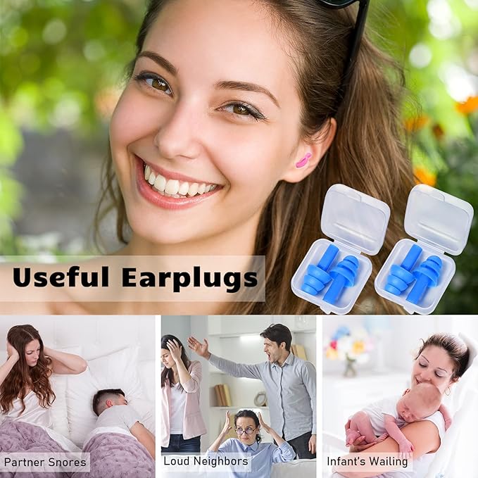 Tondiamo 150 Pairs Ear Plugs Bulk Individually Wrapped Silicone Ear Plugs with Carry Case Soft Reusable Noise Cancelling Earplugs for Sleeping Swimming Concerts Shooting Noise Reduction(Multicolor)