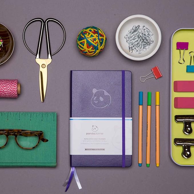 Panda Planner Classic Daily Planner 2025-2026 – Undated Day Planner & Productivity Calendar Notebook for Focus, Goals & Time Management – Purple