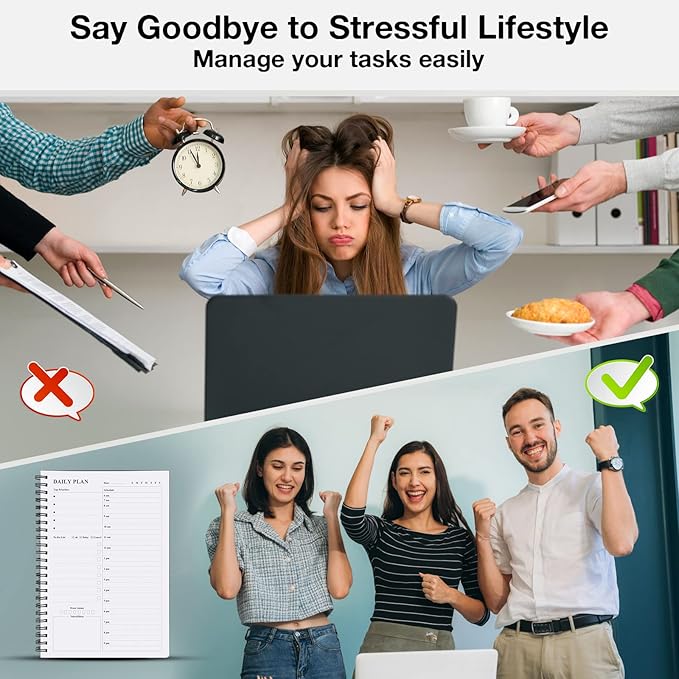 Daily Planner Undated, Asten To Do List Notebook Hourly Schedules Spiral Appointment Planner for Men and Women,PVC Hardcover,Elastic Closure, Inner Pocket 8.3" x 5.8" (Pink)