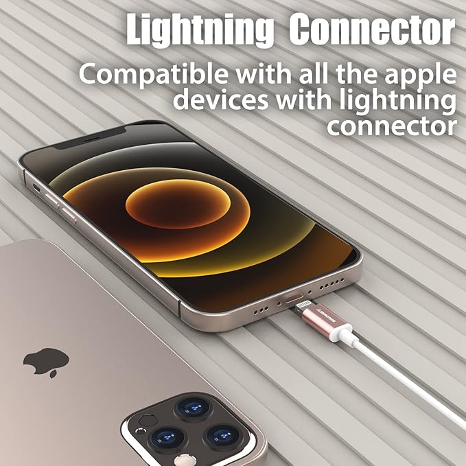 Lightning Earbuds with Ear-Hook Sports Earphones for iPhone 14/13/12/11 Pro Max/X/XS Max/XR - MFi Certified with Mic - Rose Gold