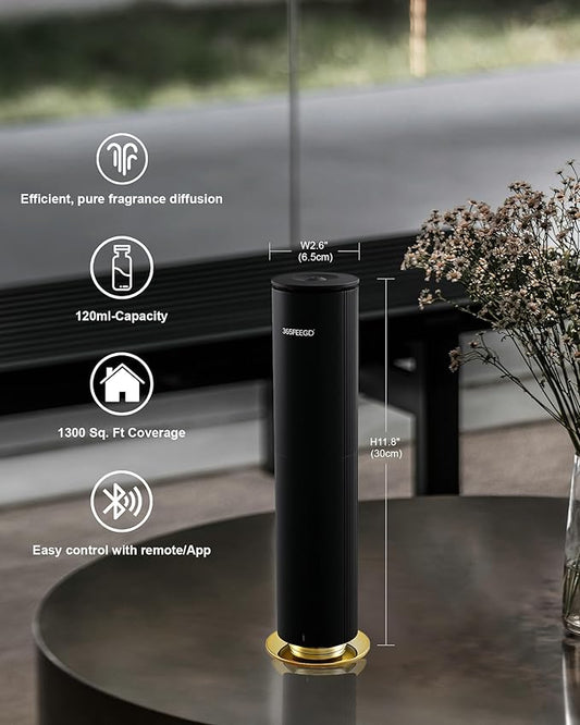 Home Essential Oil Diffuser - Waterless Aromatherapy Diffuser with 120ml Large Capacity, Covers 1200 Sq.Ft, Remote & App Control (Frosted Black)