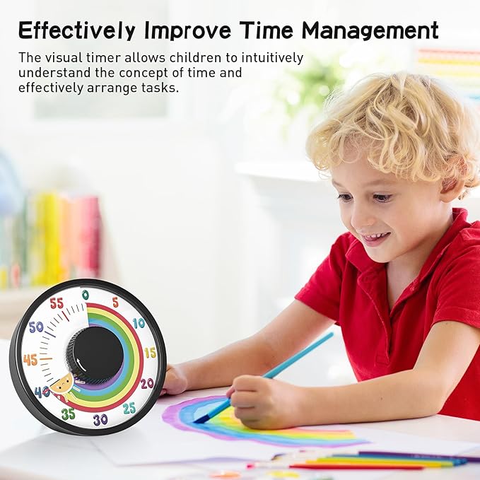 Secura 60-Minute Rainbow Visual Timer 6-Inch Mechanical Countdown Timers for Teaching, Meeting, Cooking, Working - Timer for Kids with Magnetic Backing (Black)