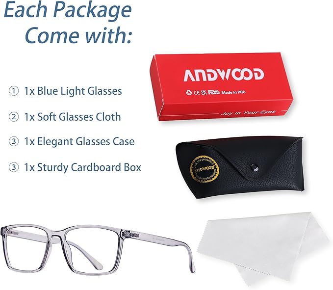 ANDWOOD Blue Light Blocking Glasses Men Women Computer Filter Large Frame Bluelight Blocker Anti Blue Ray Lightweight AR002