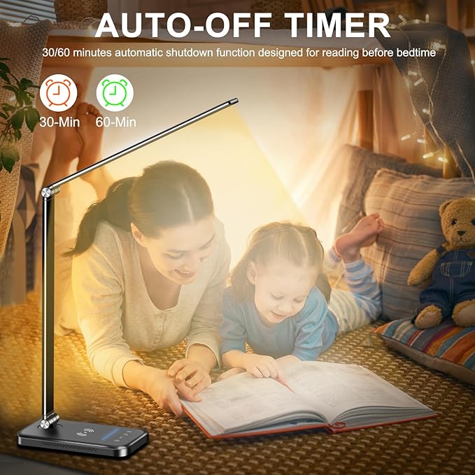 AFROG 8-in-1 4th Gen Multifunctional LED Desk Lamp with 10W Fast Wireless Charger,USB Charging Port,1200Lux Super Bright,5 Lighting Mode,7 Brightness,40 Min Timer,Night Light Function,5000K