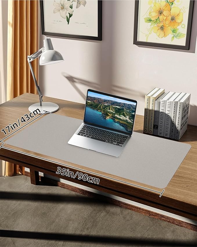 Leather Desk Pad Protector,Large Mouse pad,Office Desk mat,Laptop Mat for Desk, Non-Slip PU Leather Desk Blotter,Waterproof Desk Writing Pad for Office/Home(35"x17",Light Grey)