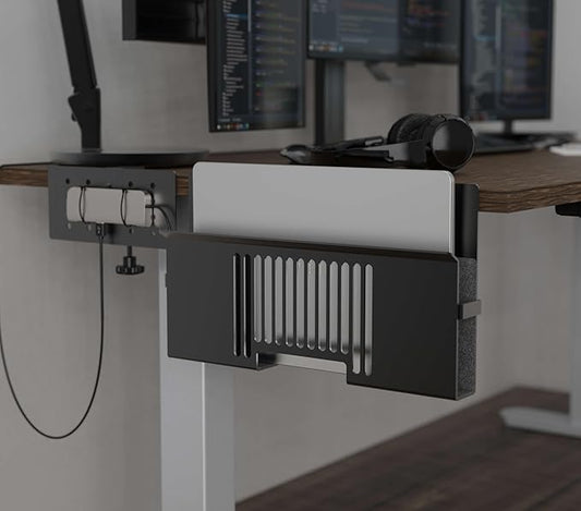 Verticle Side-Mount Laptop Desk Stand fits: Dell/Acer/ASUS/XPS/MacBook/Surface/Lenovo/HP/Gaming Laptops (up to 16 inches) (Perforated Steel, Alloy Steel)