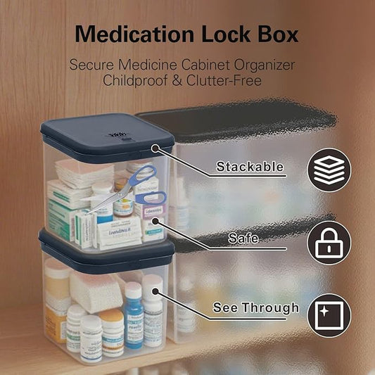 iBune Medication Lock Box, Small Lock Box, Childproof Medicine Lockbox, Lockable Storage Box for Pill Organizer/Medicine Safe/Phone/Refrigerator/Personal Items/Dorm, 5.6’’x 5.6’’x 6.3’’