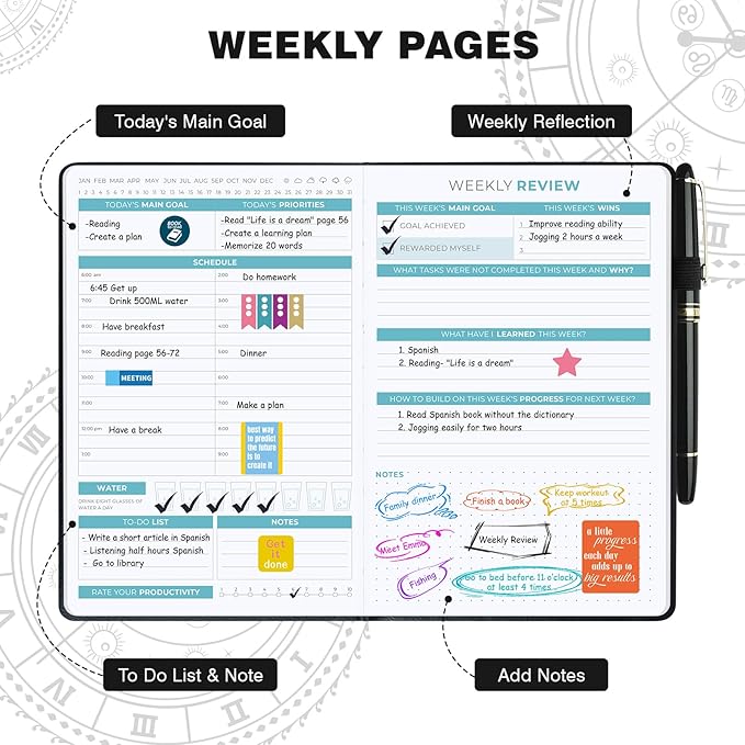 2025-2026 Undated 12 Month Planner Hardcover (5.5x8.5") - Weekly & Monthly Academic Life Organizer, Productivity Journal, Thick Paper, Sticker, Bookmark, Pen Loop(BLack)