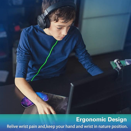 Mouse Wrist Rest, Canjoy 2 Pack Memory Foam Soft Fabric Mouse Wrist Rest Pad Support Cushion with Anti-Skid Rubber Base,Ergonomic Pain Relief Mouse Hand Rest (Blue Galaxy)