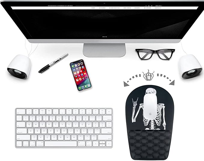 Ergonomic Mouse Pad Wrist Support,Upgrade Mousepad with Massage Design,Non-Slip PU Base Desktop Mouse Pads for Pain Relief, Computer, Office & Home,12 x 8 in(F-Black Human Skeleton)