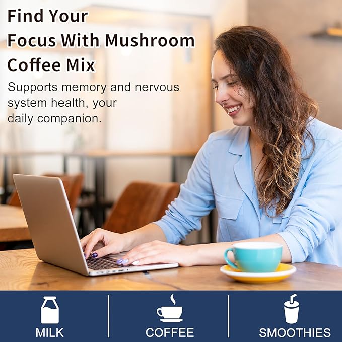 CANLIST Organic 9 in 1 Mushroom Coffee Powder with Lion's Mane & Chaga,Cordyceps, Reishi, Shiitake for Cognitive Focus, Immune Support & Stress Relief, Non-GMO & Vegan Friendly(20 Stick Packets)