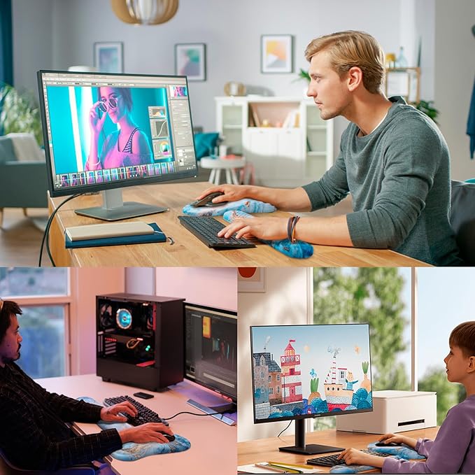 Mouse Pad Wrist Support, Laokiiy 2 in 1 Keyboard Wrist Rest+ Ergonomic Mouse Pad, Non-Slip Wrist Rest for Computer Keyboard, Made Easy Typing & Relieve Wrist Pain(White Gold Beach Marble)