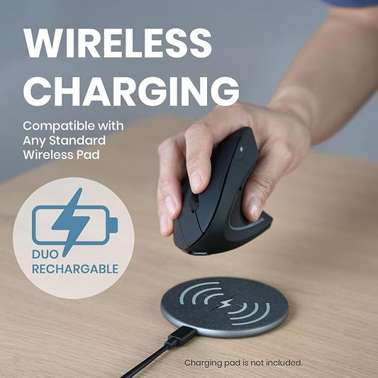 Perixx PERIMICE-713R Wireless Rechargeable Vertical Mouse - Duo Wired and Wireless Charging Feature - 6 Buttons Design - Black - Right-Handed Design