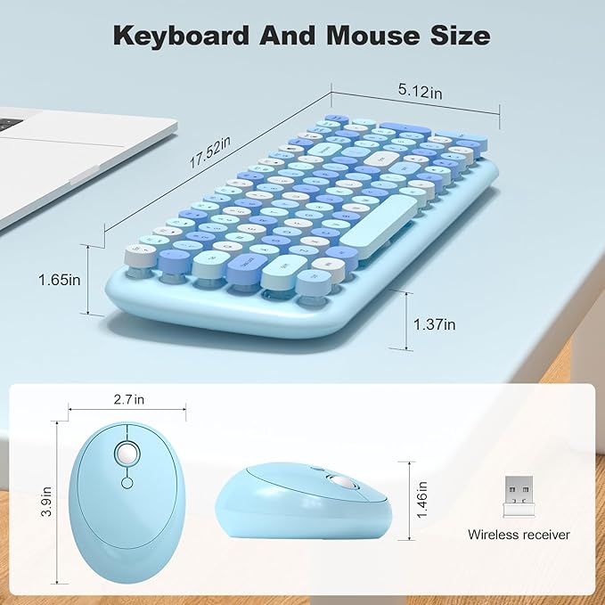MOFii Wireless Keyboard and Mouse Combo, 2.4Ghz Colorful Keyboard with Multi-Media Function Keys and Number Pad Compared for PC Computer Windows (Blue Mixed)