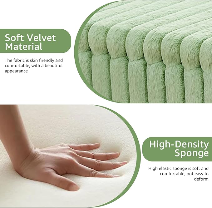 Wimarsbon Storage Ottoman,Soft Faux fur Footstool with Padded Seat, Small Reading Vanity Chair, Footrest with Wood Tray for Couch, Mini Coffee Table or Display Stand (Light Green, Rectangular Storage)