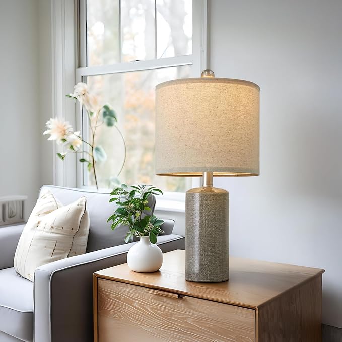 20.25/inch Modern Ceramic Table lamp Set of 2 Small Farmhouse Bedside lamp Dark Grey Nightstand Lamp End Table Lamps for Living Room Bedroom Study Office AMZ-T1109DG0