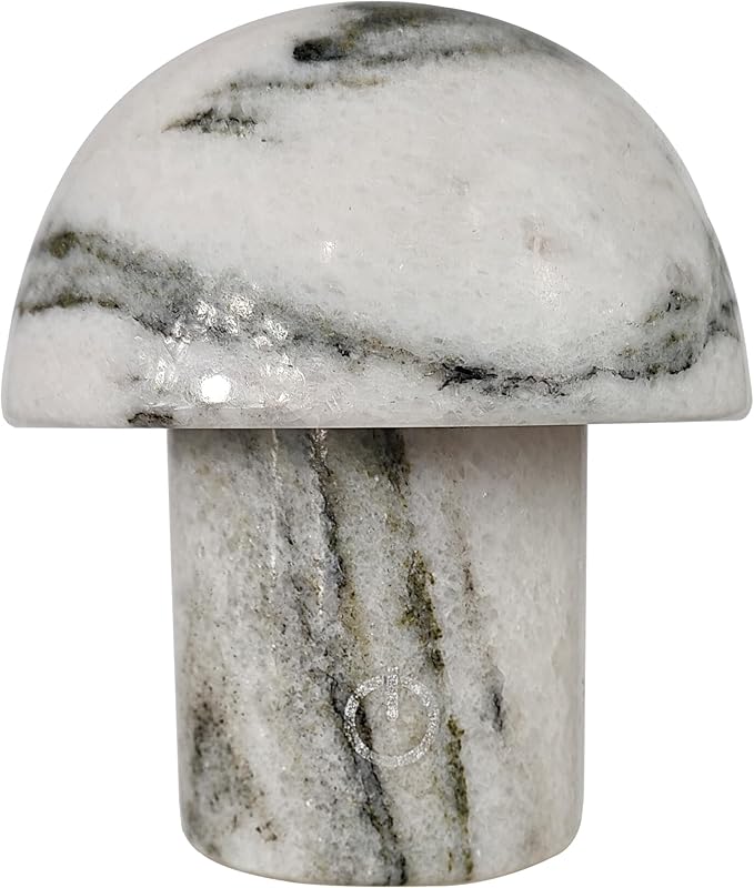 Handcrafted Natural Stone Mushroom Lamp - Rechargeable Bedside LED Night Light with Type-C Port, Unique Marble Table Lamp for Modern Interiors